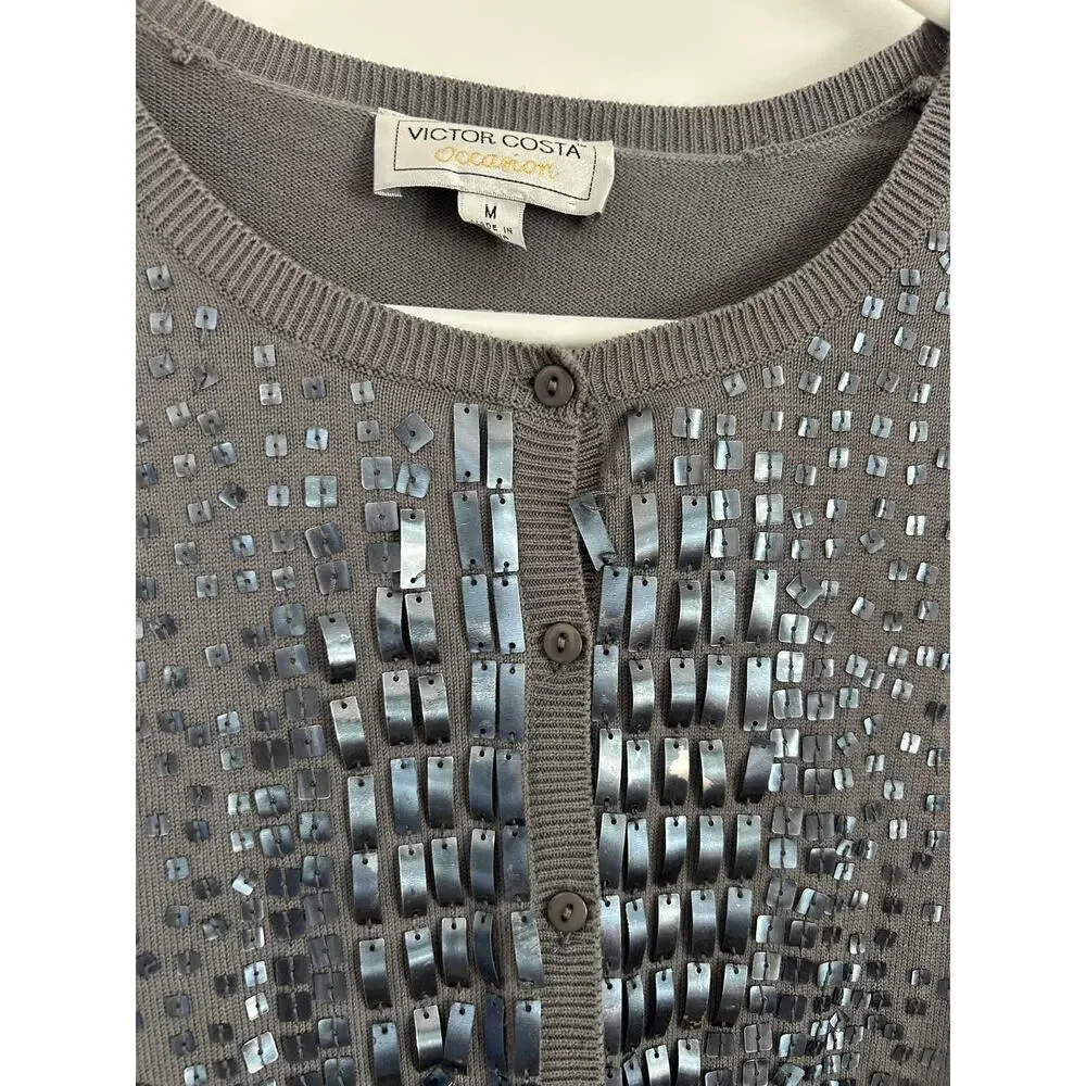 Victor Costa Occasion Beaded Top Size Medium – Silver Embellished Party Piece